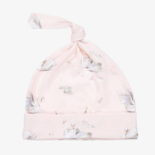 My Little Pie-Baby Girls Pink Supima Cotton Swans Hat | Childrensalon Outlet