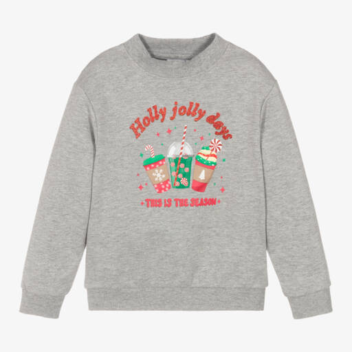 NAME IT-Girls Grey Festive Cotton Jumper | Childrensalon Outlet