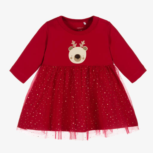 NAME IT-Girls Red Festive Cotton Tulle Dress | Childrensalon Outlet