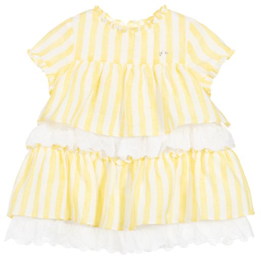 Nanos-Baby Girls Linen & Lace Dress  | Childrensalon Outlet