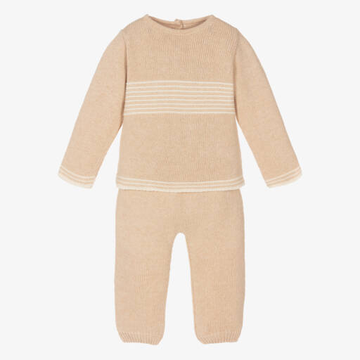 NaturaPura-Beige Knitted Organic Cotton Trouser Set | Childrensalon Outlet