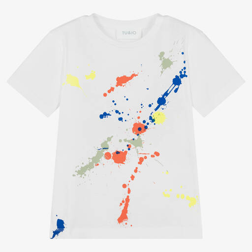 Tu & Io by Naturino-Boys White Cotton Paint Splash T-Shirt | Childrensalon Outlet