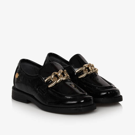 Naturino-Girls Black Leather Chain Loafers | Childrensalon Outlet