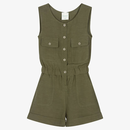 Naturino-Girls Green Viscose & Linen Playsuit | Childrensalon Outlet