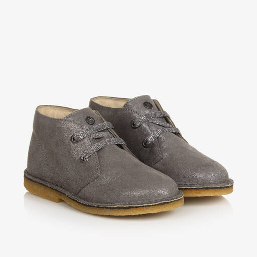 Naturino-Girls Silver Glittery Suede Boots | Childrensalon Outlet