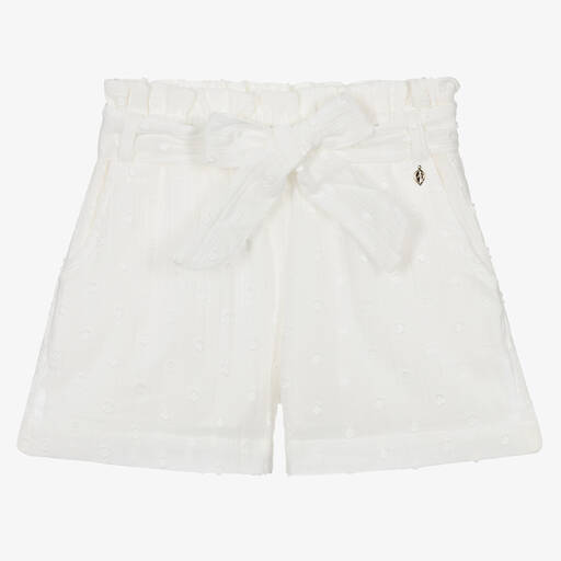 Naturino-Girls White Cotton Paperbag Waist Shorts | Childrensalon Outlet