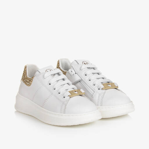 Naturino-Girls White & Gold Leather Trainers | Childrensalon Outlet