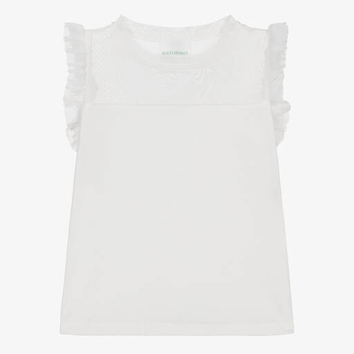 Naturino-Girls White Sleeveless Cotton Top | Childrensalon Outlet