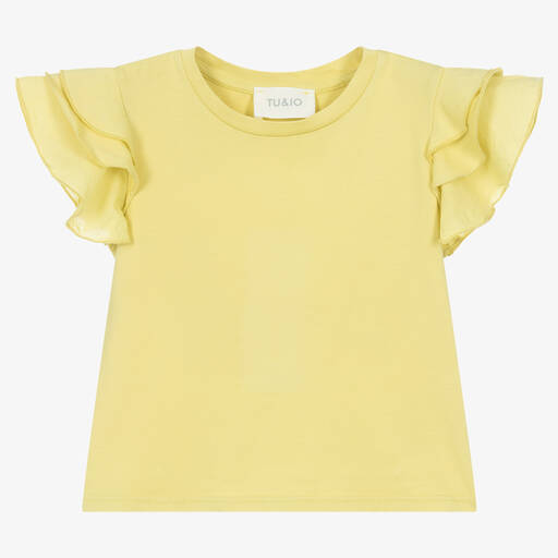 Tu & Io by Naturino-Girls Yellow Cotton Ruffle T-Shirt | Childrensalon Outlet