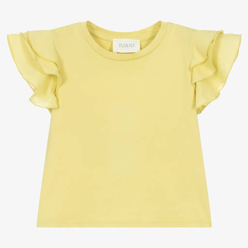 Ту энд Ио от Naturino-Girls Yellow Cotton Ruffle T-Shirt | Childrensalon Outlet