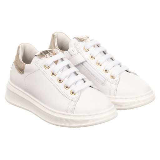 Naturino-White & Gold Leather Trainers | Childrensalon Outlet