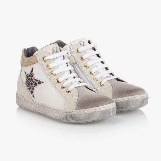 Naturino-White Leather Hi-Top Trainers | Childrensalon Outlet