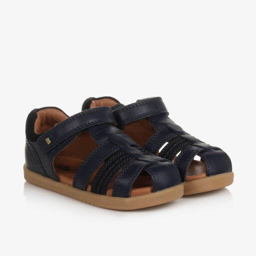 Bobux IWalk-Navy Blue Leather Sandals With Velcro Strap | Childrensalon Outlet