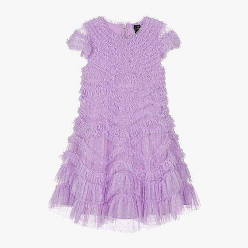 Needle & Thread-فستان تول لون بنفسجي مزين بكشكش | Childrensalon Outlet
