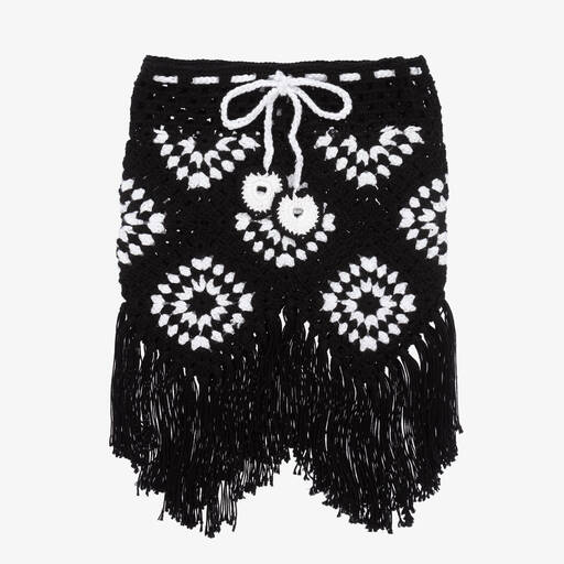 Nessi Byrd-Girls Black & White Crochet Fringed Skirt | Childrensalon Outlet