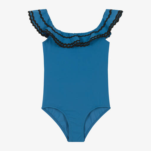 Nessi Byrd-Girls Blue Ruffle Swimsuit (UPF50) | Childrensalon Outlet