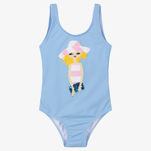 Nessi Byrd-Girls Blue Swimsuit (UV50) | Childrensalon Outlet