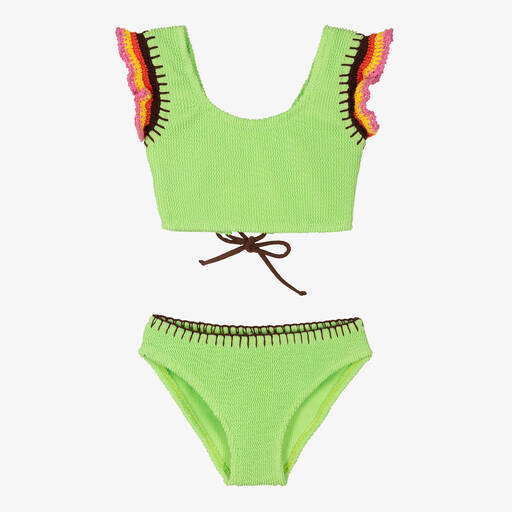 Nessi Byrd-Girls Green Crochet Frill Bikini (UV50) | Childrensalon Outlet