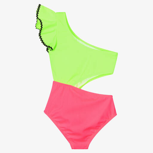 Nessi Byrd-Girls Green & Pink Cut Out Swimsuit (UV50) | Childrensalon Outlet