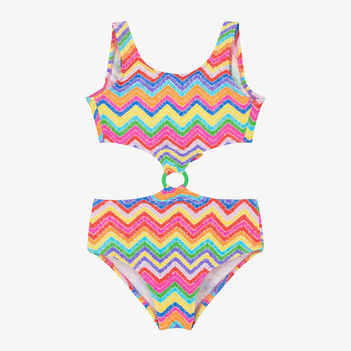 Nessi Byrd-Girls Multicoloured Zig Zag Swimsuit (UV50)  | Childrensalon Outlet