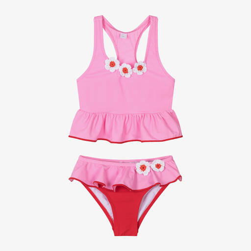 Nessi Byrd-Girls Pink Crochet Flower Bikini (UV50) | Childrensalon Outlet