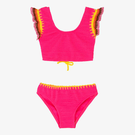 Nessi Byrd-Girls Pink Crochet Trim Bikini (UV50) | Childrensalon Outlet