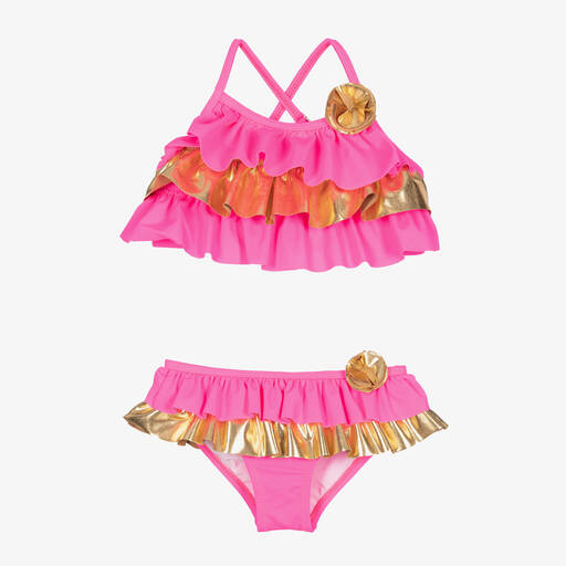 Nessi Byrd-Розовое бикини с золотистыми оборками (UV50) | Childrensalon Outlet