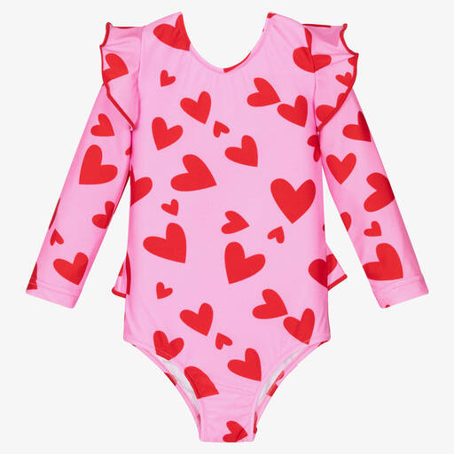 Nessi Byrd-Girls Pink & Red Heart Swimsuit (UV50+) | Childrensalon Outlet