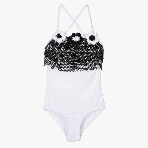 Nessi Byrd-Girls White & Black Swimsuit (UV50) | Childrensalon Outlet
