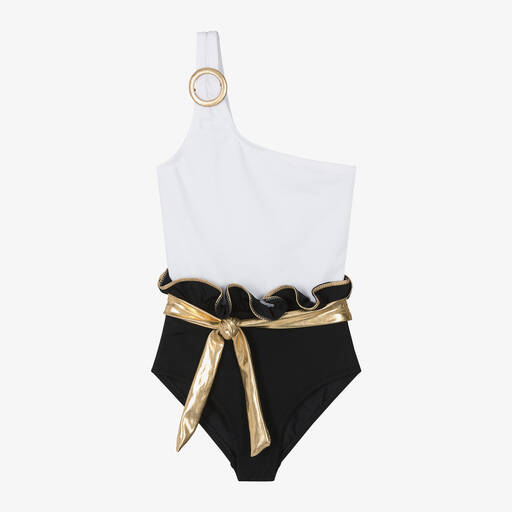 Nessi Byrd-Girls White & Black Swimsuit (UV50) | Childrensalon Outlet