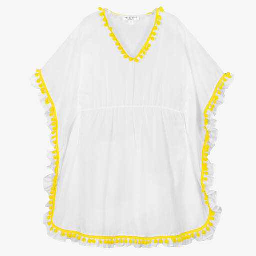 Nessi Byrd-Caftan blanc coton à pompons fille | Childrensalon Outlet
