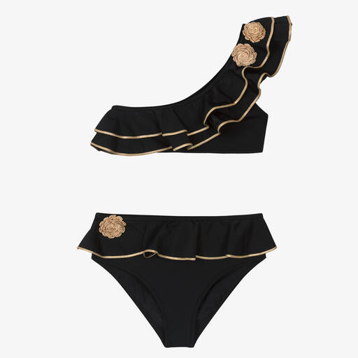 Nessi Byrd-Teen Girls Black Ruffle Bikini (UV50) | Childrensalon Outlet