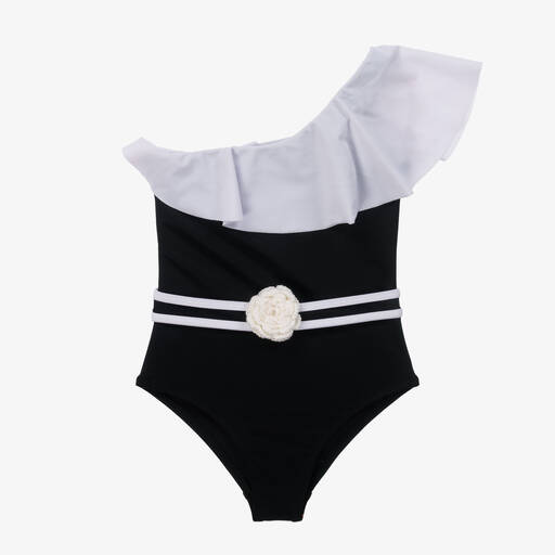 Nessi Byrd-Черно-белый купальник с асимметричным верхом (UV50) | Childrensalon Outlet