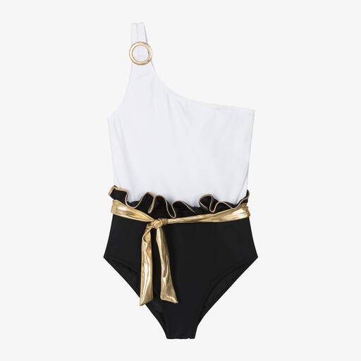 Nessi Byrd-Teen Girls White & Black Swimsuit (UV50) | Childrensalon Outlet