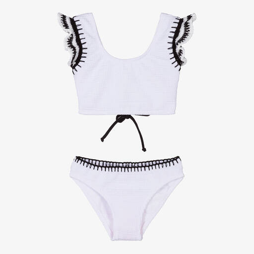 Nessi Byrd-Teen Girls White Crochet Frill Bikini (UV50) | Childrensalon Outlet