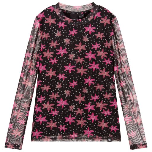 NIK&NIK-Black & Pink Floral Mesh Top | Childrensalon Outlet