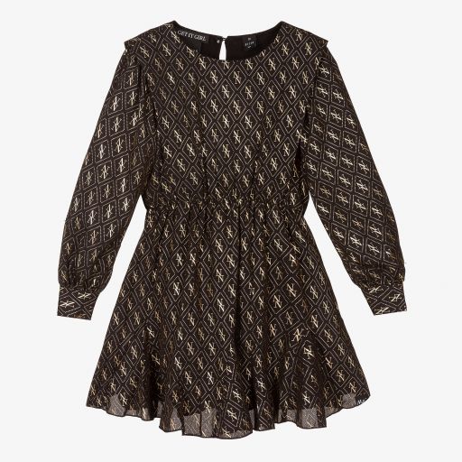 NIK&NIK-Girls Black & Gold Logo Dress | Childrensalon Outlet