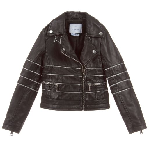 NIK&NIK X BEAUTYNEZZ-Girls Black Leather Jacket | Childrensalon Outlet