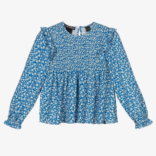 NIK&NIK-Girls Blue Floral Crêpe Blouse | Childrensalon Outlet