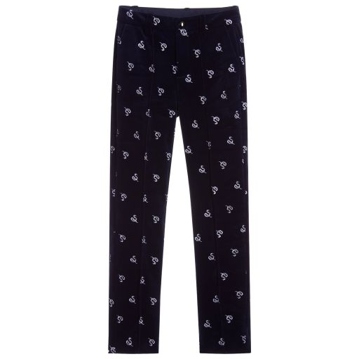 NIK&NIK-Girls Blue Velvet Trousers | Childrensalon Outlet