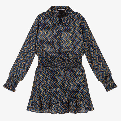 NIK&NIK-Girls Blue Zigzag Dress | Childrensalon Outlet