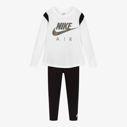 Nike-طقم ليغنغز قطن لون أسود وأبيض للبنات | Childrensalon Outlet