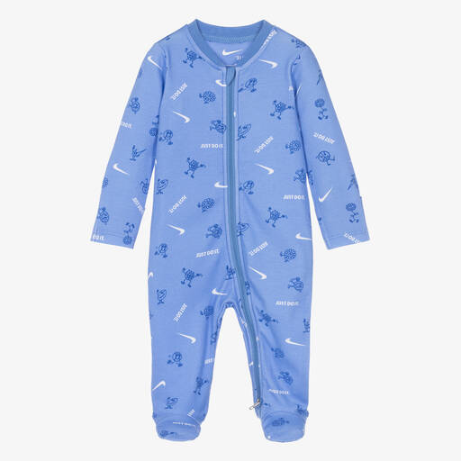 Nike-Grenouillère bleue en coton Swoosh | Childrensalon Outlet