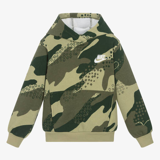 Nike-Boys Green Cotton Camouflage Hoodie | Childrensalon Outlet