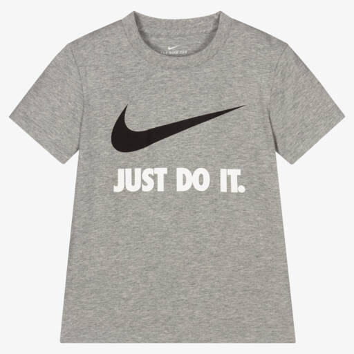 Nike-Boys Grey Cotton Logo T-Shirt | Childrensalon Outlet