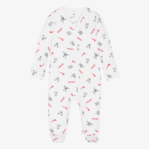 Nike-Boys White Cotton Swoosh Babygrow | Childrensalon Outlet