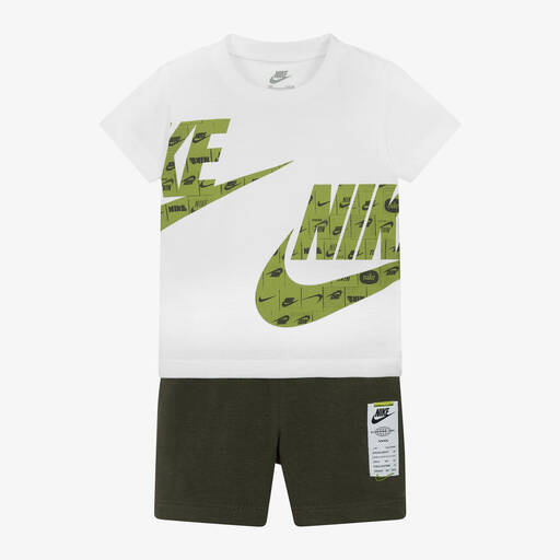 Nike-طقم شورت مزيج قطن جيرسى لون أخضر وأبيض للأولاد | Childrensalon Outlet