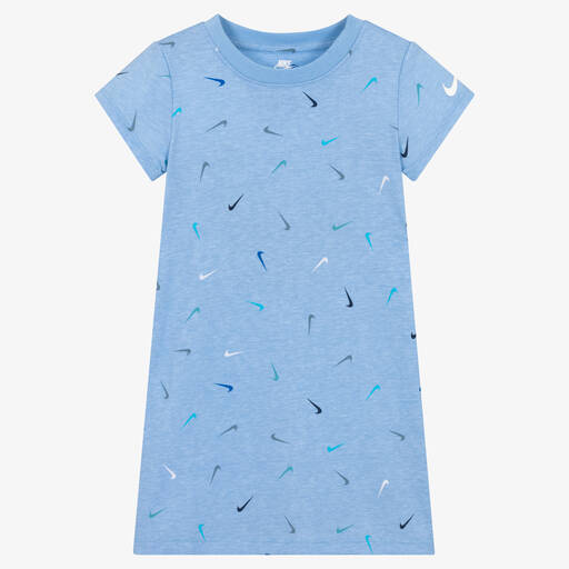 Nike-Girls Blue Cotton Logo Print Dress  | Childrensalon Outlet