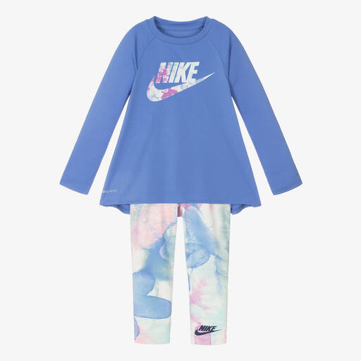 Nike-Girls Blue Sports Leggings Set | Childrensalon Outlet