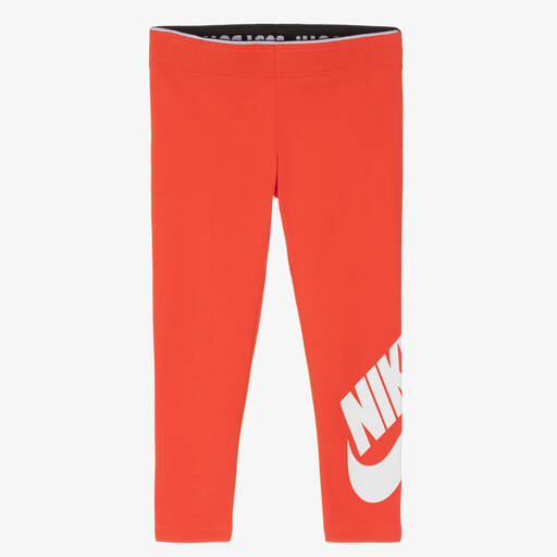 Nike-Girls Flame Red Logo Leggings | Childrensalon Outlet